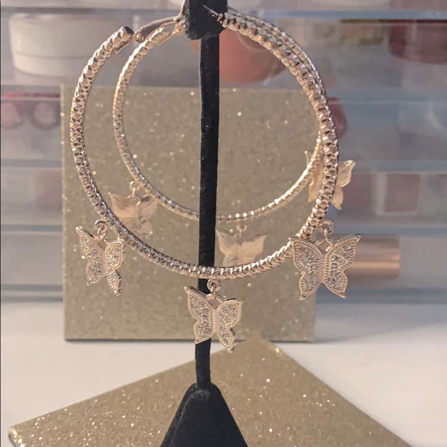 New Gorgeous Rose Gold Butterfly Hoops